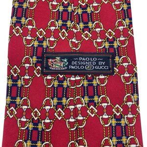 Vintage Paolo Gucci Iconic Horsebit Tie 100% Silk Italian Luxury Designer 80s